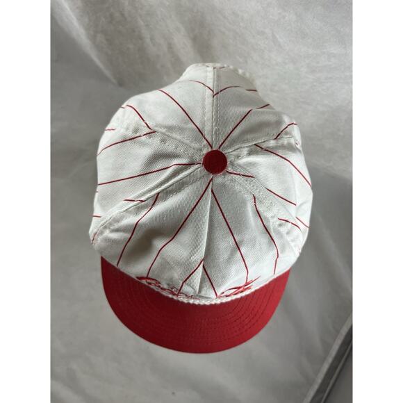 Enjoy Coca Cola Pinstripe Snapback Hat Columbia Mo White Red Vintage USA Made - Picture 2 of 8